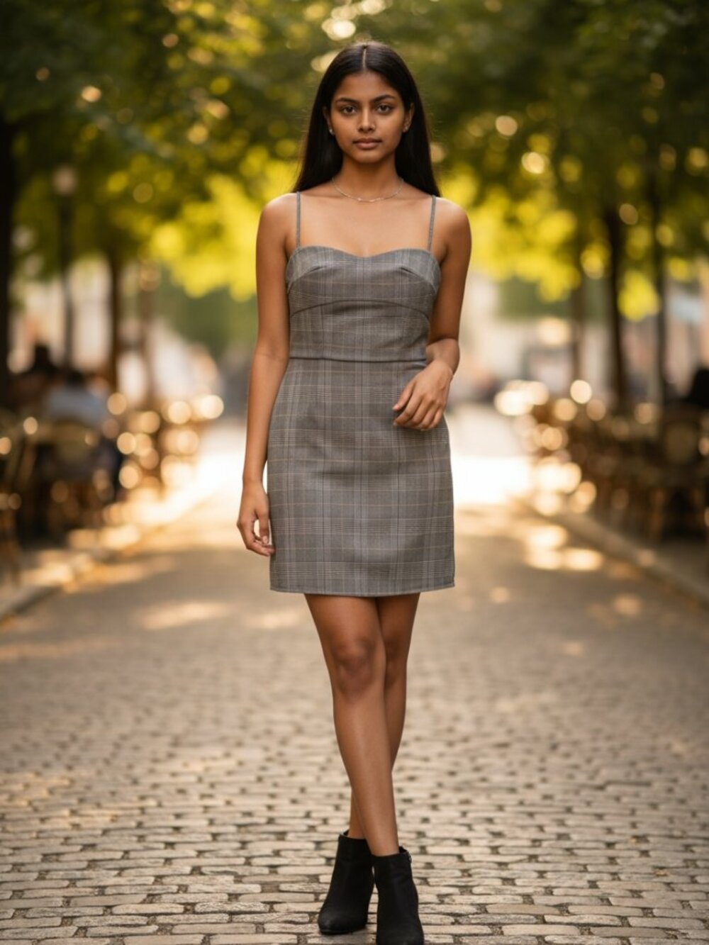 Mango Gray Plaid Spaghetti Strap Mini Dress